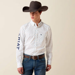 WHITE MULTI GEO PRINT|MARITIME BLUE