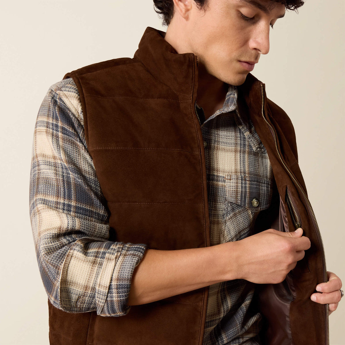Bench Made Goat Suede Puffer Vest - US 4533