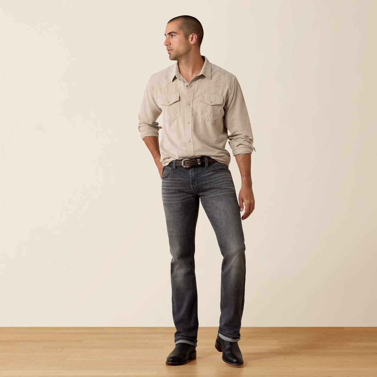 Retro Handorf Corduroy Fitted Snap Shirt - US 8562