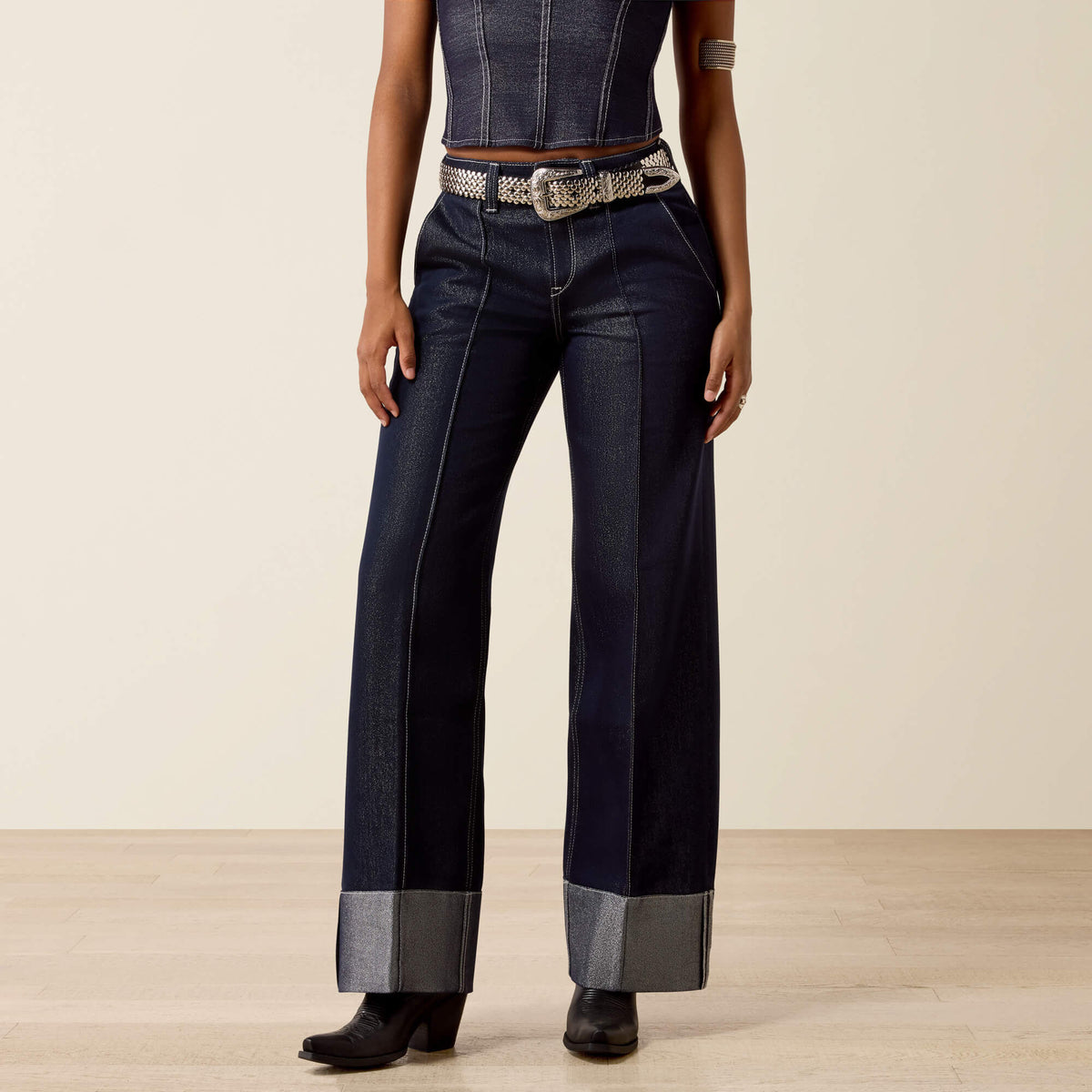 Ultra High Rise Lurex Wide Leg Jeans - US 0943
