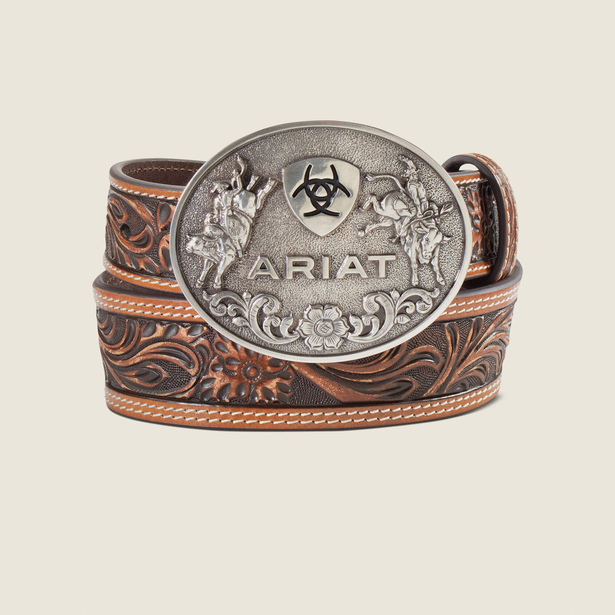 Floral Emboss with Oval Bullrider Buckle Belt - US 4076