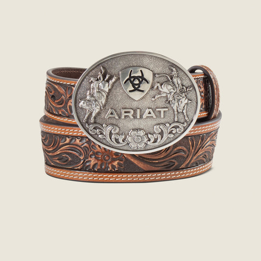 Floral Emboss with Oval Bullrider Buckle Belt - US 4076